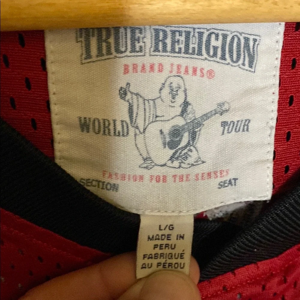 True Religion stitched basketball jersey 02 size large Red mesh